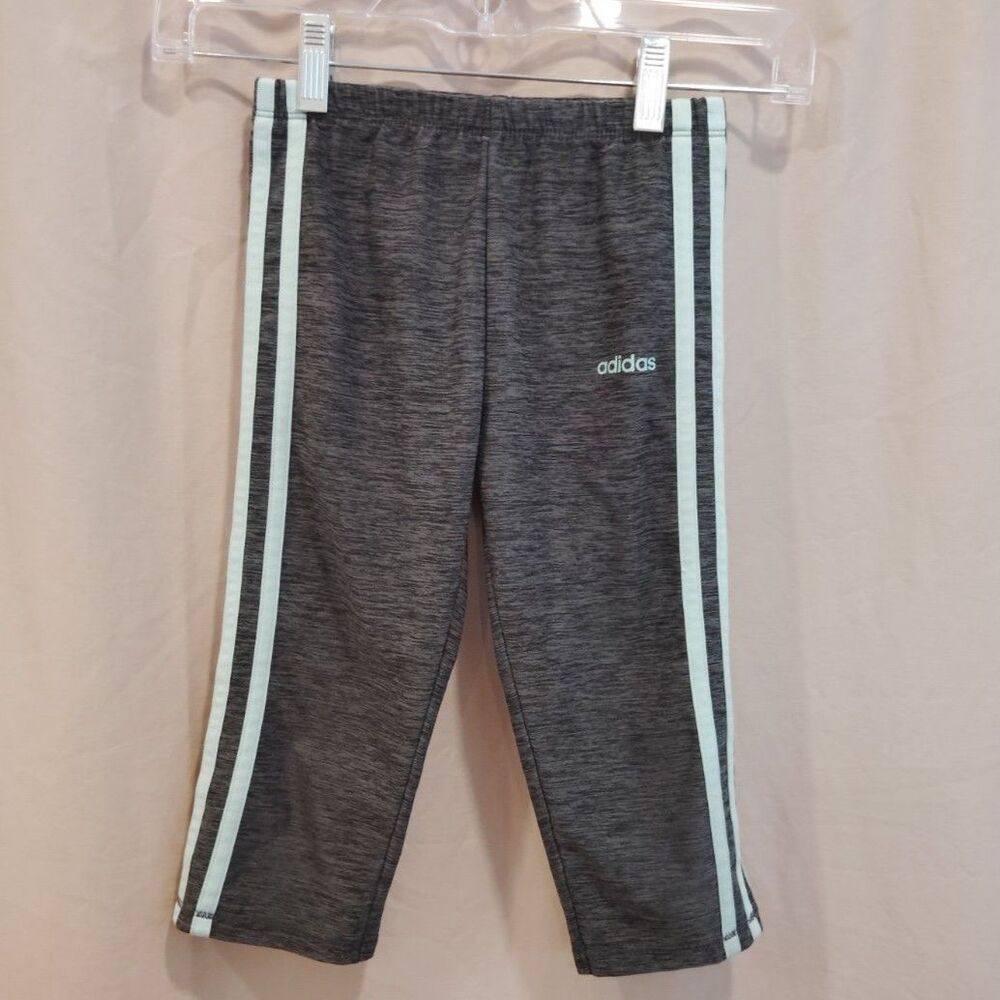 Adidas Kids Size 6 Heather Gray Track Pants | Mint Green 3-Stripe Joggers